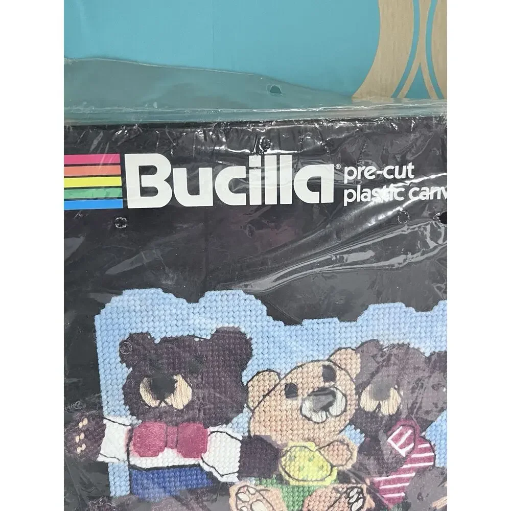 VTG 80s Bucilla Craft Room‎ Teddy Bear Friends Personalizable Yarn Name Plate